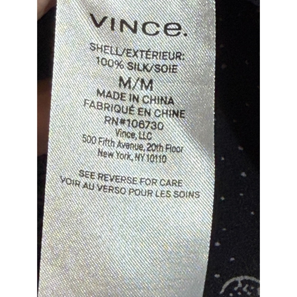 Vince Womens 100% Silk Floral Pin Dot Button Down Blouse Black Medium - Picture 6 of 8
